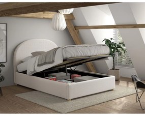 Бяло тапицирано двойно легло с място за съхранение с включена подматрачна рамка 140x200 cm Moon – Vipack