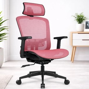 Ергономичен офис стол HC-1045 с мрежеста облегалка - розов