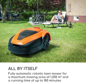 Blumfeldt Garden Hero, роботизирана косачка, 5.2 Ah, работа на батерията, до 1200 м², оранжево