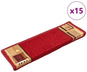 326206 vidaXL Самозалепващи стелки за стъпала, 15 бр, 65x21x4 см, червени