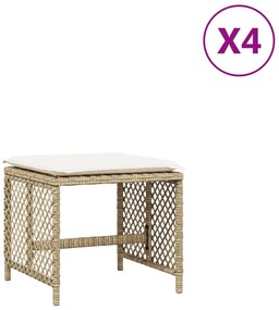 365052 vidaXL Външни табуретки с възглавници 4 бр бежови 41x41x36см полиратан