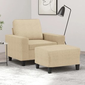 3201145 vidaXL Кресло с табуретка, кремаво, 60 см, текстил