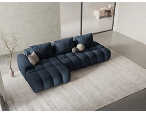 Тъмносин сгъваем/с място за съхранение ъглов диван (ляв ъгъл) Linz – Cosmopolitan Design