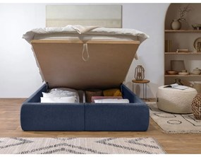 Тъмносиньо двойно тапицирано легло с място за съхранение с включена подматрачна рамка 180x200 cm Garance – Bobochic Paris