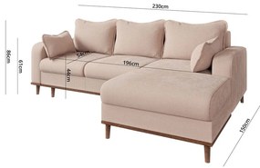 Бежов ъглов диван от рипсено кадифе (десен ъгъл) Beata – Ropez