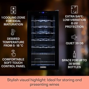 Klarstein Shiraz 28 Uno, охладител за вино, 74l, 28fl, сензорен контролен панел, 5-18°C