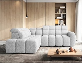 Светлосив разтегателен ъглов диван с място за съхранение от букле (ляв ъгъл L форма) Falconn – ELTAP