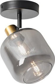 Дизайнерски таванен прожектор черен със злато и опушено стъкло - Zuzanna