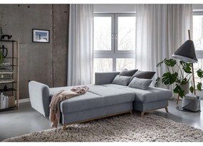 Светлосив ъглов разтегателен диван, десен ъгъл Scandic Lagom - Miuform