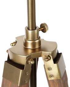 Индустриална подова лампа триножник бронз с дърво - Mangoes