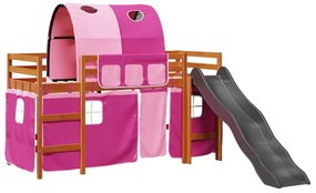 3309100 vidaXL Детско високо легло с тунел, розово, 80x200 см, бор масив