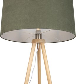 Дървена подова лампа с триножник със зелен абажур 50 см - Lou