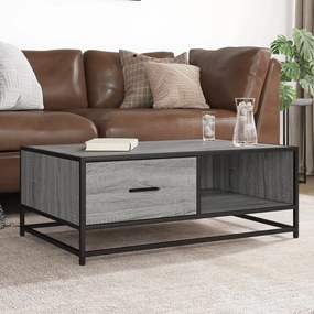 848757 vidaXL Кафе маса, сив сонома, 90x57x35 см, инженерно дърво и метал