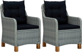 313318 vidaXL Градински столове с възглавници, 2 бр, полиратан, светлосиви