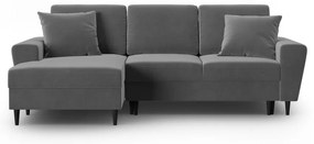 Светлосив кадифен разтегателен ъглов диван с място за съхранение (ляв ъгъл) Kyoto – Cosmopolitan Design