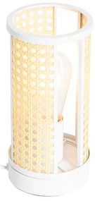 Ориенталска настолна лампа бяла с ратан 12 см - Akira