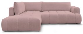 Розов сгъваем/с място за съхранение ъглов диван (ляв ъгъл/L форма) Fuji – Bobochic Paris