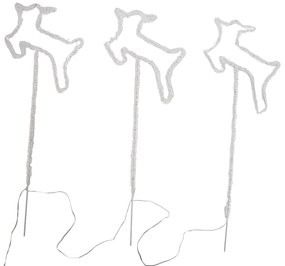 Комплект от 3 коледни прожектора бял елен с LED и таймер IP44 - Shika