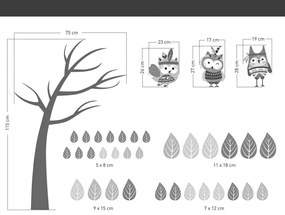 Стикер за стена с цветни сови на дърво в индийски стил 171 x 122 cm