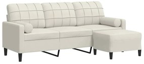 3278275 vidaXL 3-местен диван с табуретка, кремав, 180 см, кадифе