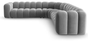 Светлосив кадифен модулен ъглов диван Lupine – Micadoni