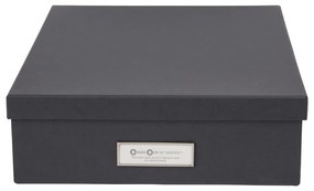 Тъмно сива кутия за съхранение с етикет за име за документи, размер A4 Oskar - Bigso Box of Sweden
