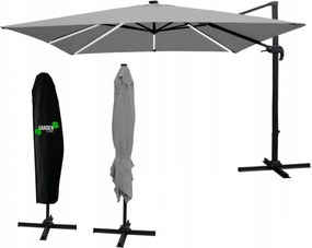 Сив градински чадър с LED осветление 3 x 4 м