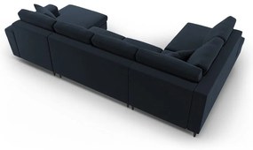 Тъмносин кадифен разтегателен ъглов диван с място за съхранение (ляв ъгъл/U форма) Kyoto – Cosmopolitan Design