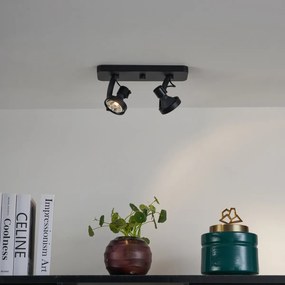Дизайнерски таванен прожектор черен GU10 70mm 2-лампи регулируем - Vo