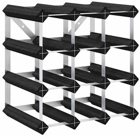 325913 vidaXL Стойка за вино за 12 бутилки, черна, масивна борова дървесина