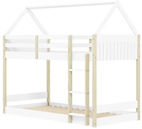 Двуетажно детско легло тип къща в бял и естествен цвят 90x190 cm Valka – Marckeric