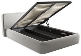 Светлосиво двойно тапицирано легло с място за съхранение и включена подматрачна рамка 140x200 cm Kiana – Makamii