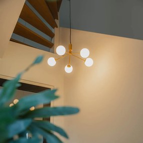 Висяща лампа в стил арт деко златиста с опалово стъкло 5-светлина - Coby