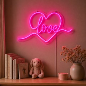 Неоновa стенна лампа розова с LED - Love