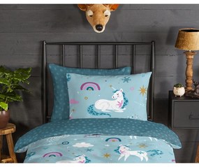 Синьо единично удължено фланелено детско спално бельо 140x220 cm Snowycorn – Good Morning