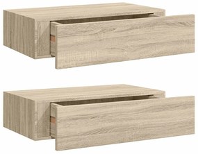 330248 vidaXL Стенни рафтове с чекмеджета, 2 бр, дъб, 40x23,5x10 см, МДФ