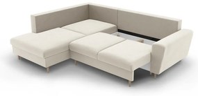 Бежов кадифен разтегателен ъглов диван с място за съхранение (ляв ъгъл/L форма) Kyoto – Cosmopolitan Design