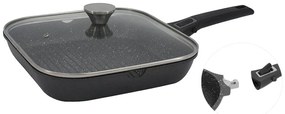 Грил тиган с капак и махаща се дръжка ZEPHYR ZP 4316 28NC, 28 см, Мраморно покритие, Индукция, Черен