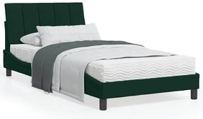 3208583 vidaXL Легло с матрак Hanko, тъмнозелено, 100x200 см, кадифе