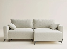 Кремав шенилов сгъваем/с място за съхранение ъглов диван (десен ъгъл) Leon – Maison de Rêve