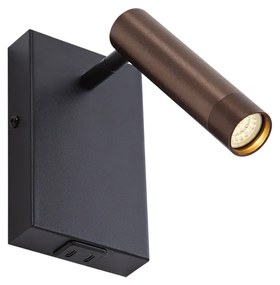 Модерна стенна лампа черна с тъмен бронз, регулируема с USB-C - Croft