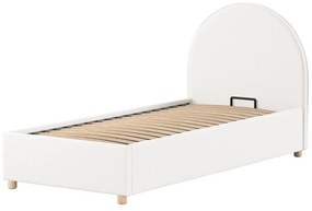 Бяло тапицирано единично легло с място за съхранение с включена подматрачна рамка 90x200 cm Moon – Vipack