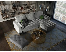 Светлосиво кадифено ъглово канапе, десен ъгъл Santo - Milo Casa