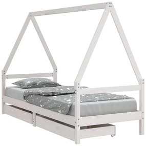 834466 vidaXL Рамка за детско легло с чекмеджета, бяла, 80x200 см, чам масив