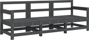 825529 vidaXL Градински лаундж комплект, 3 части, сив, бор масив