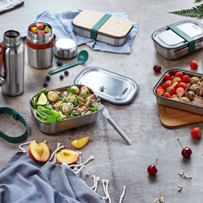 Кутия за закуски от неръждаема стомана със зелена лента , 1000 ml - Black + Blum