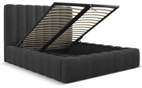 Антрацитно тапицирано двойно легло с място за съхранение с включена подматрачна рамка 160x200 cm Kelp – Micadoni Home