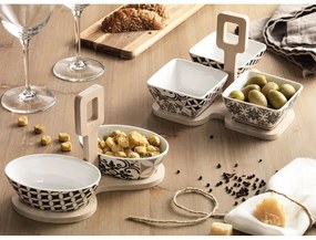 Комплект от 3 порцеланови купи с бамбукова табла Alhambra - Brandani