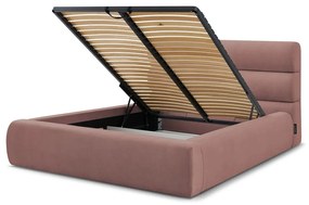 Светлорозово тапицирано двойно легло с място за съхранение с решетка 160x200 cm Jagna - Bobochic Paris