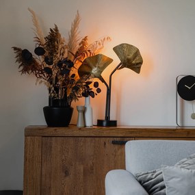 Ориенталска настолна лампа месинг с черно 2-светлина - Louka